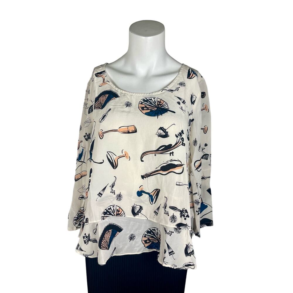 Maeve Anthropologie Women's Blouse Size 6 Cream Printed 100% Silk - Picture 5 of 5